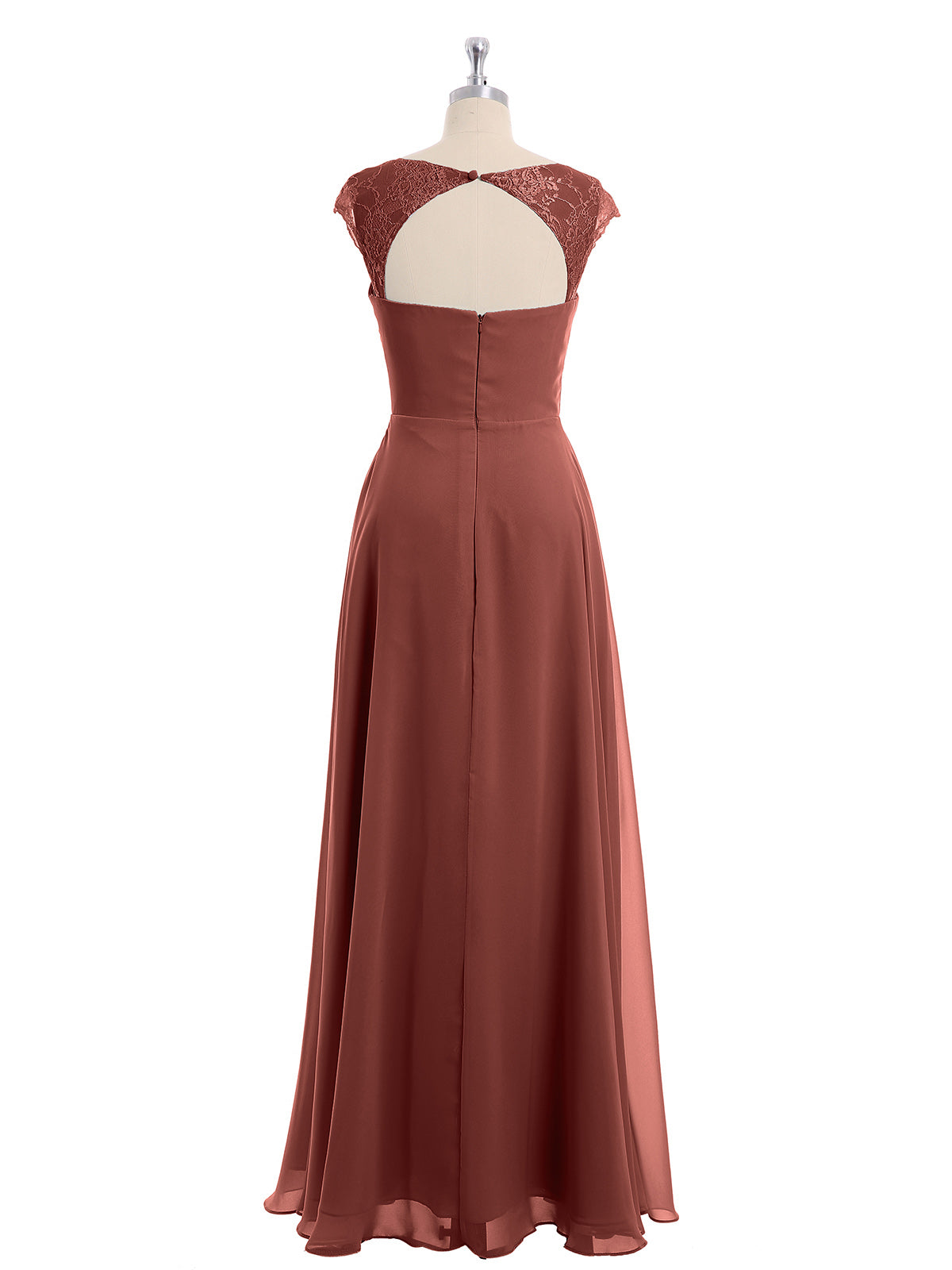 Vestidos de dama de honor de chiffon con mangas cap de encaje Terracota
