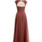 Vestidos de dama de honor de chiffon con mangas cap de encaje Terracota Tallas Grandes