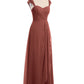 Vestidos de dama de honor de chiffon con mangas cap de encaje Terracota Tallas Grandes