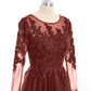 Martha Tul Aplicado Largo Mangas Vestido Terracota