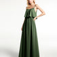 Vestido de chiffon con tirantes finos y cuerpo de capas con escote tipo scoop Verde Oliva Tallas Grandes