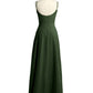 Sencillos vestidos largos de chiffon con tirantes finos y abertura Verde Oliva