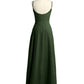 Sencillos vestidos largos de chiffon con tirantes finos y abertura Verde Oliva Tallas Grandes