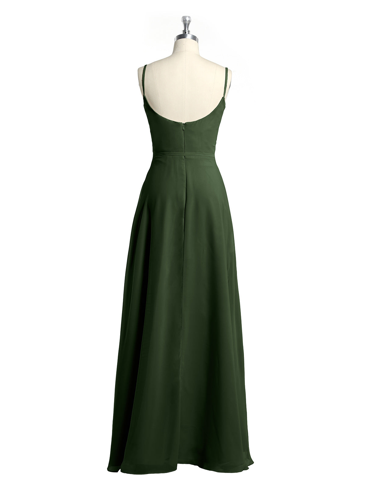 Sencillos vestidos largos de chiffon con tirantes finos y abertura Verde Oliva Tallas Grandes