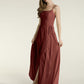 Sencillos vestidos largos de chiffon con tirantes finos y abertura Terracota