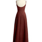 Sencillos vestidos largos de chiffon con tirantes finos y abertura Terracota Tallas Grandes