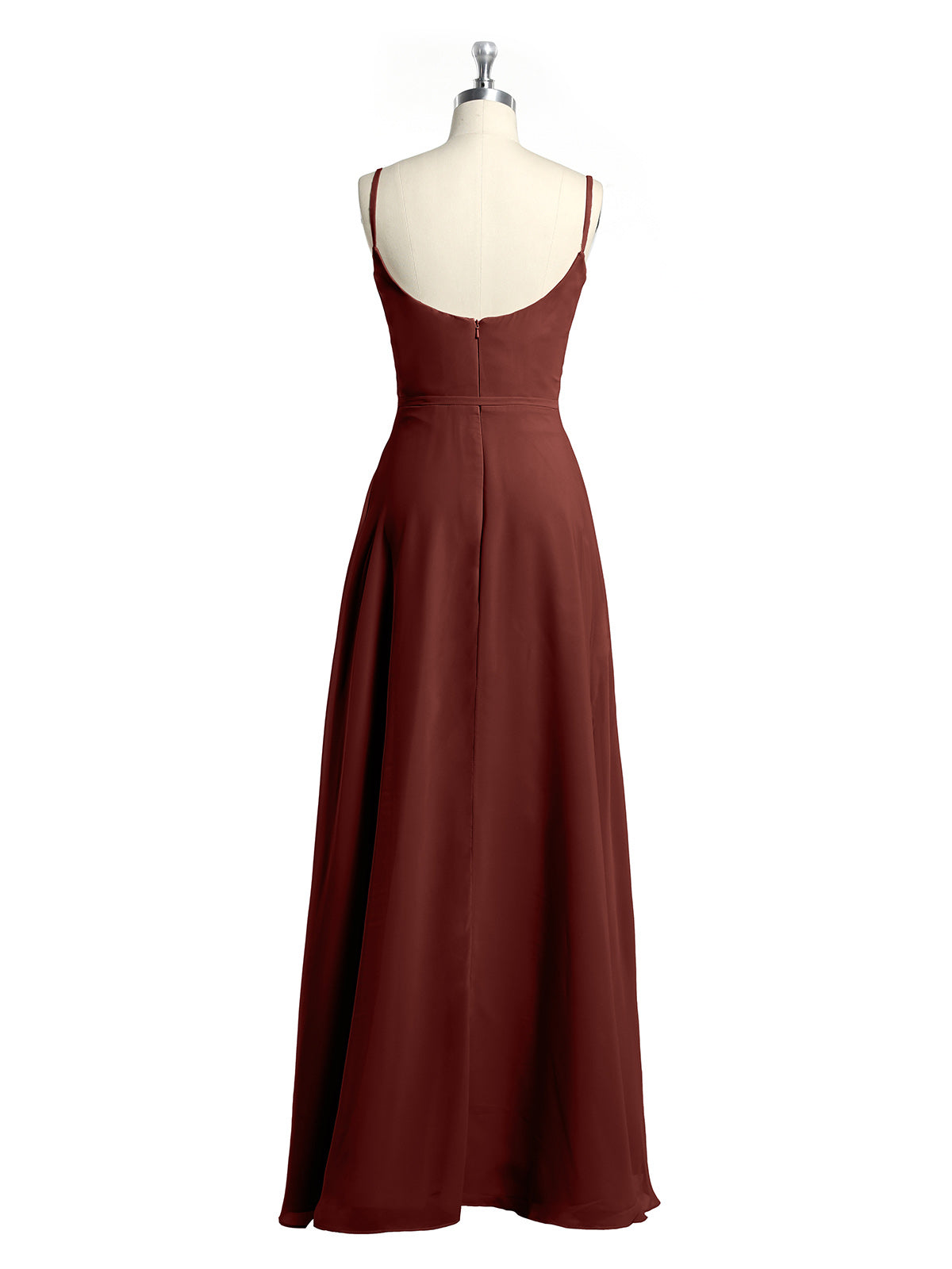 Sencillos vestidos largos de chiffon con tirantes finos y abertura Terracota Tallas Grandes