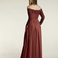 Vestidos de encaje y chiffon con mangas largas y bolsillos Terracota