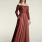 Vestidos de encaje y chiffon con mangas largas y bolsillos Terracota
