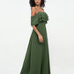Vestidos máximos de hombros descubiertos y tirantes spaghetti Verde Oliva Tallas Grandes