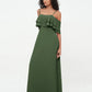 Vestidos máximos de hombros descubiertos y tirantes spaghetti Verde Oliva Tallas Grandes