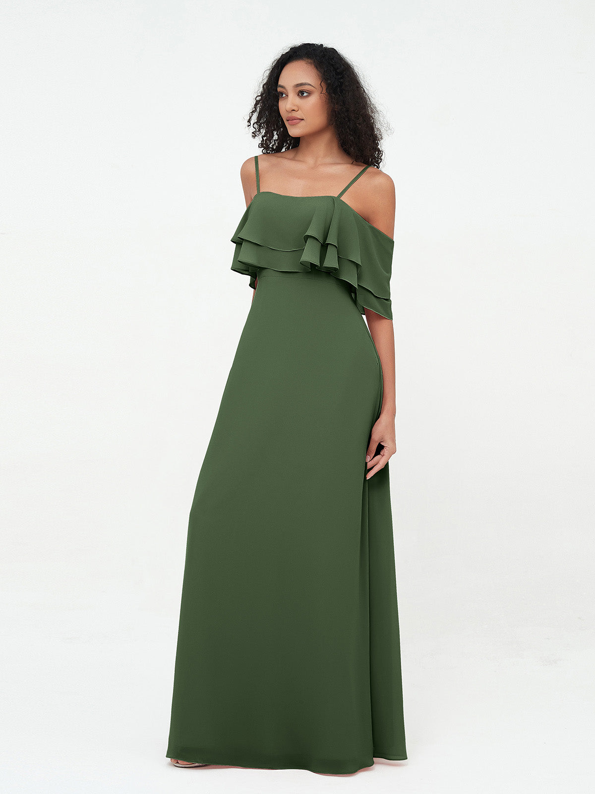 Vestidos máximos de hombros descubiertos y tirantes spaghetti Verde Oliva Tallas Grandes