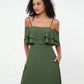 Vestidos máximos de hombros descubiertos y tirantes spaghetti Verde Oliva Tallas Grandes