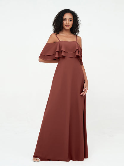 Vestidos máximos de hombros descubiertos y tirantes spaghetti Terracota