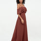Vestidos máximos de hombros descubiertos y tirantes spaghetti Terracota