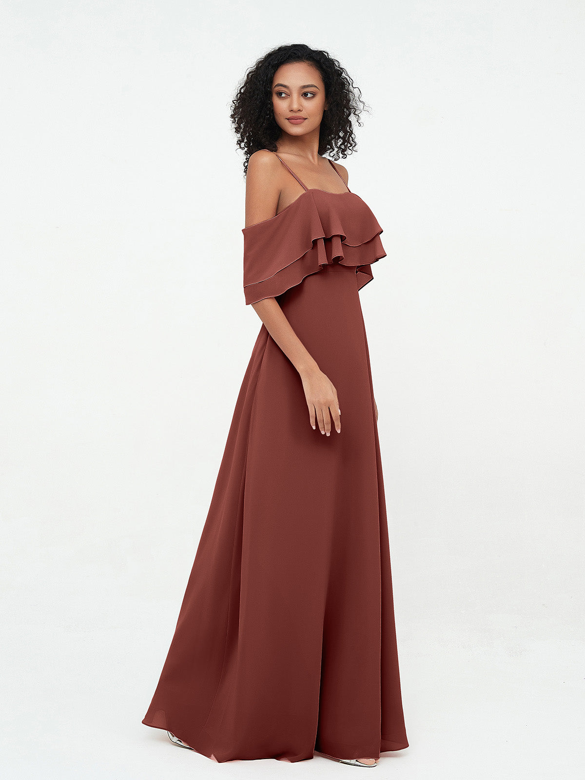 Vestidos máximos de hombros descubiertos y tirantes spaghetti Terracota Tallas Grandes