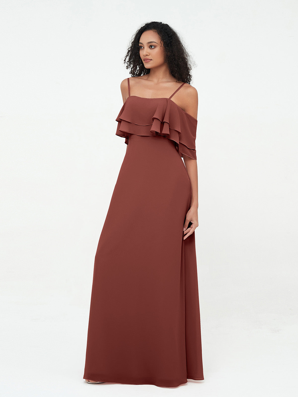 Vestidos máximos de hombros descubiertos y tirantes spaghetti Terracota