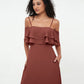 Vestidos máximos de hombros descubiertos y tirantes spaghetti Terracota Tallas Grandes
