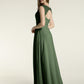 Vestidos de chiffon con tirantes de encaje y escote en V con bolsillos Verde Oliva Tallas Grandes