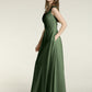 Vestidos de chiffon con tirantes de encaje y escote en V con bolsillos Verde Oliva Tallas Grandes