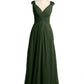 Vestidos de chiffon con tirantes de encaje y escote en V con bolsillos Verde Oliva Tallas Grandes