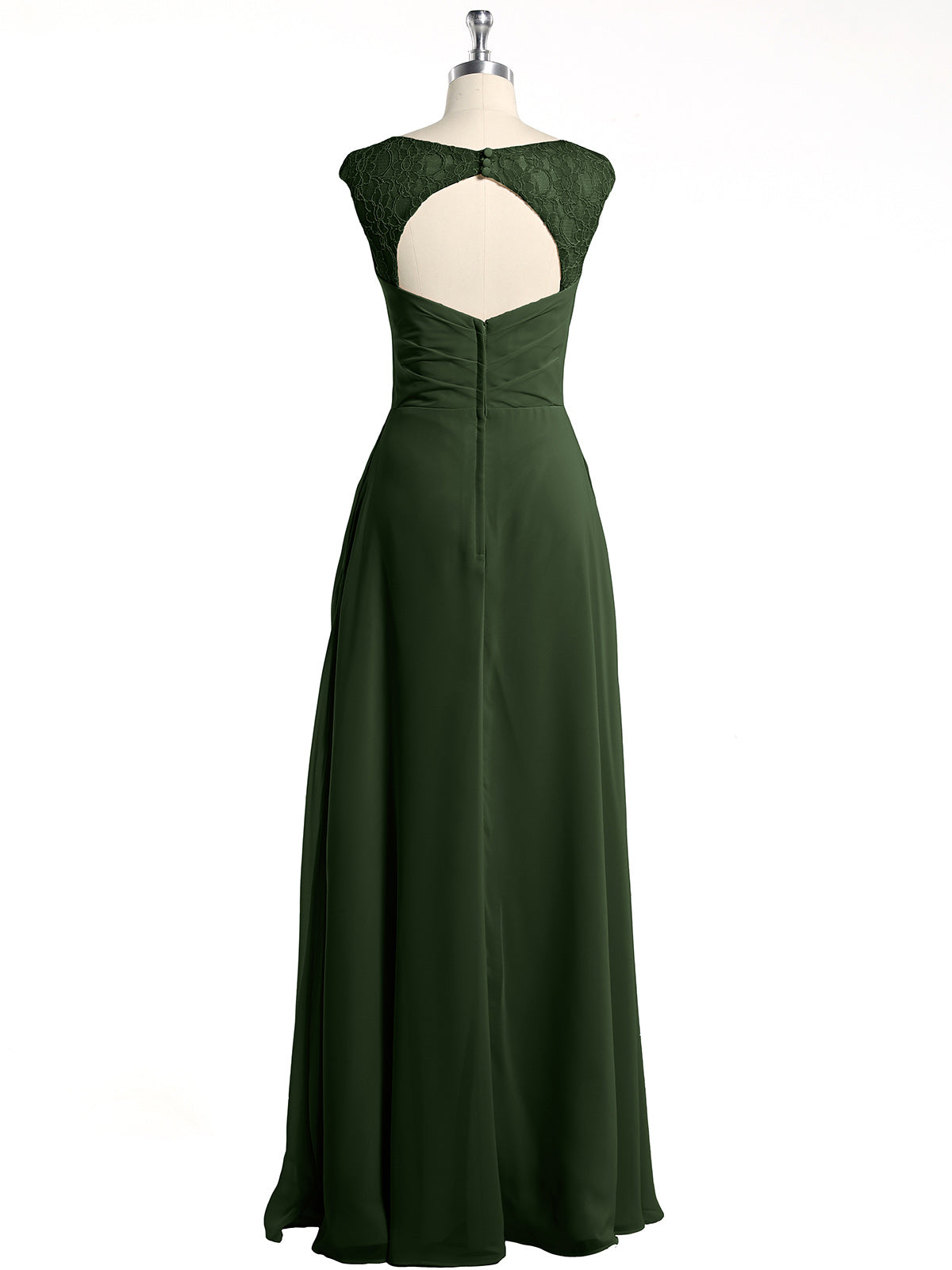 Vestidos de chiffon con tirantes de encaje y escote en V con bolsillos Verde Oliva