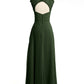 Vestidos de chiffon con tirantes de encaje y escote en V con bolsillos Verde Oliva Tallas Grandes