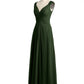 Vestidos de chiffon con tirantes de encaje y escote en V con bolsillos Verde Oliva Tallas Grandes