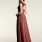 Vestidos de chiffon con tirantes de encaje y escote en V con bolsillos Terracota