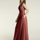 Vestidos de chiffon con tirantes de encaje y escote en V con bolsillos Terracota