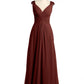 Vestidos de chiffon con tirantes de encaje y escote en V con bolsillos Terracota Tallas Grandes