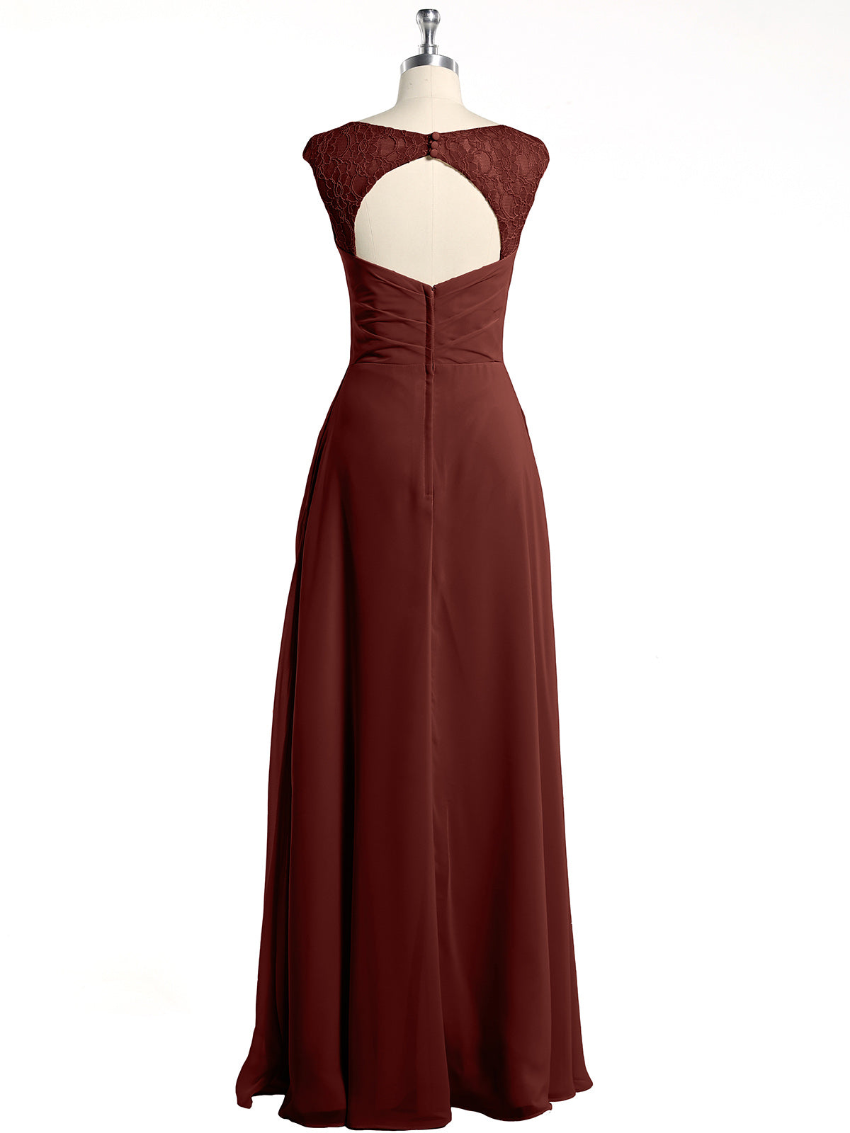 Vestidos de chiffon con tirantes de encaje y escote en V con bolsillos Terracota Tallas Grandes