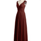 Vestidos de chiffon con tirantes de encaje y escote en V con bolsillos Terracota Tallas Grandes