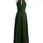 Vestidos largos de chiffon estilo halter con abertura Verde Oliva