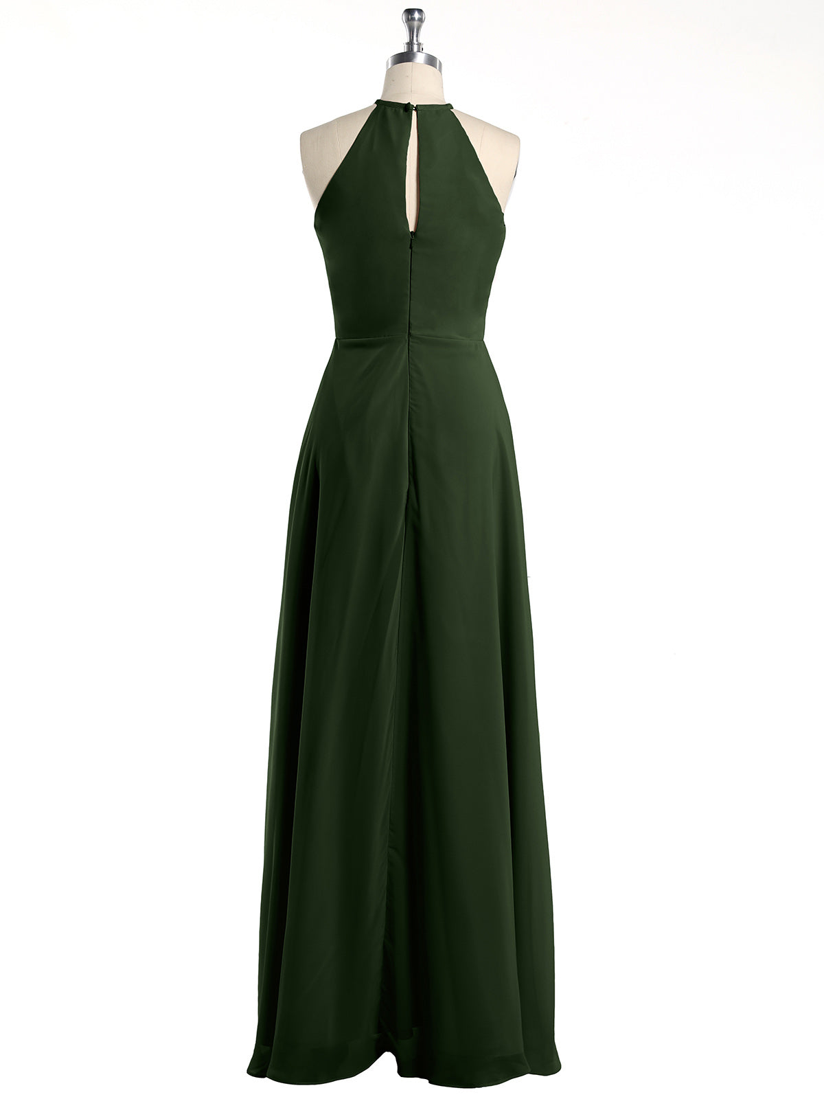 Vestidos largos de chiffon estilo halter con abertura Verde Oliva