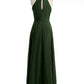 Vestidos largos de chiffon estilo halter con abertura Verde Oliva Tallas Grandes