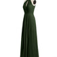 Vestidos largos de chiffon estilo halter con abertura Verde Oliva Tallas Grandes