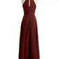 Vestidos largos de chiffon estilo halter con abertura Terracota