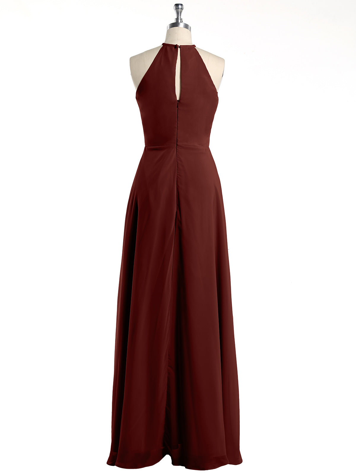 Vestidos largos de chiffon estilo halter con abertura Terracota Tallas Grandes