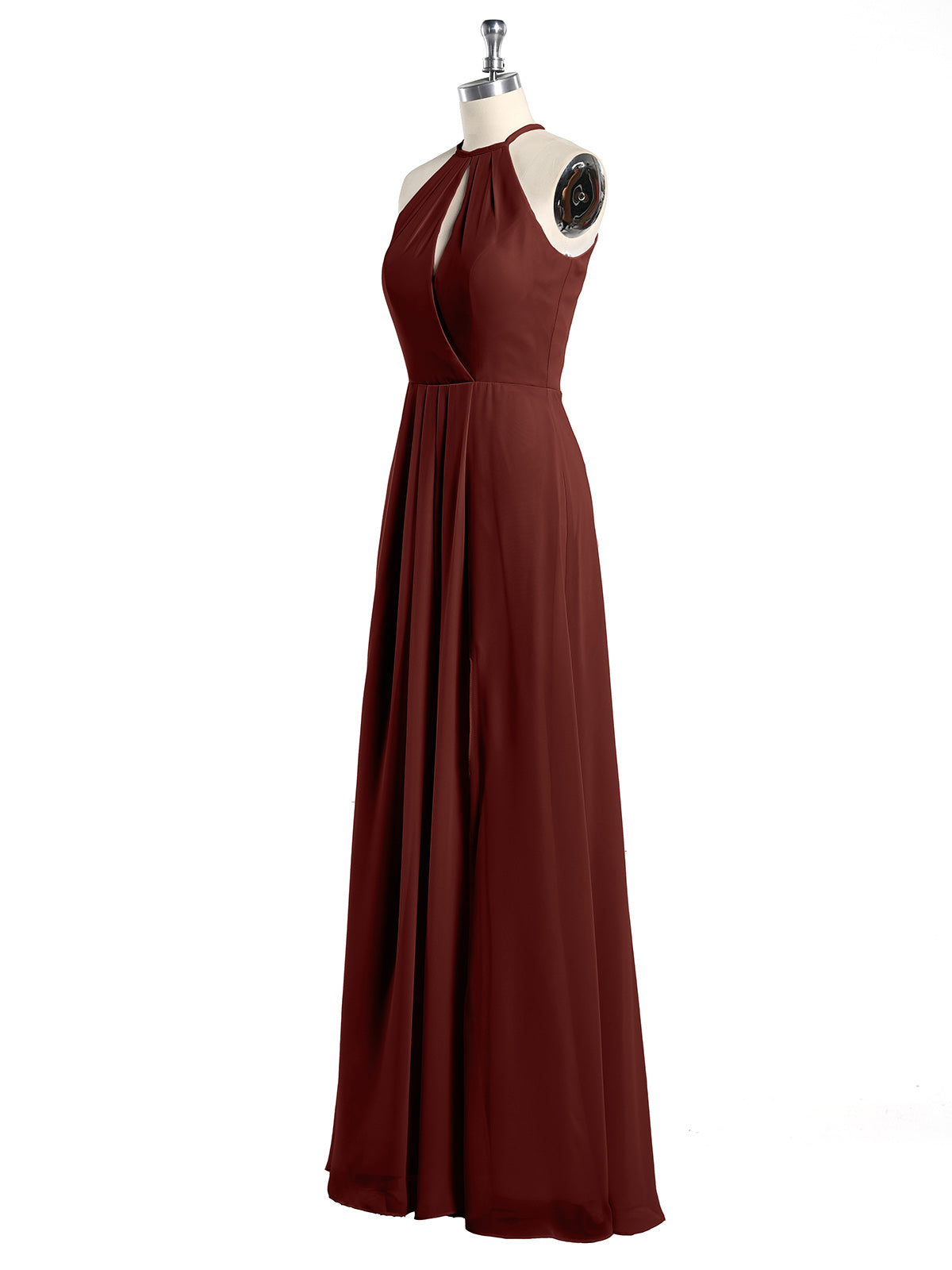 Vestidos largos de chiffon estilo halter con abertura Terracota
