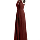 Vestidos largos de chiffon estilo halter con abertura Terracota Tallas Grandes