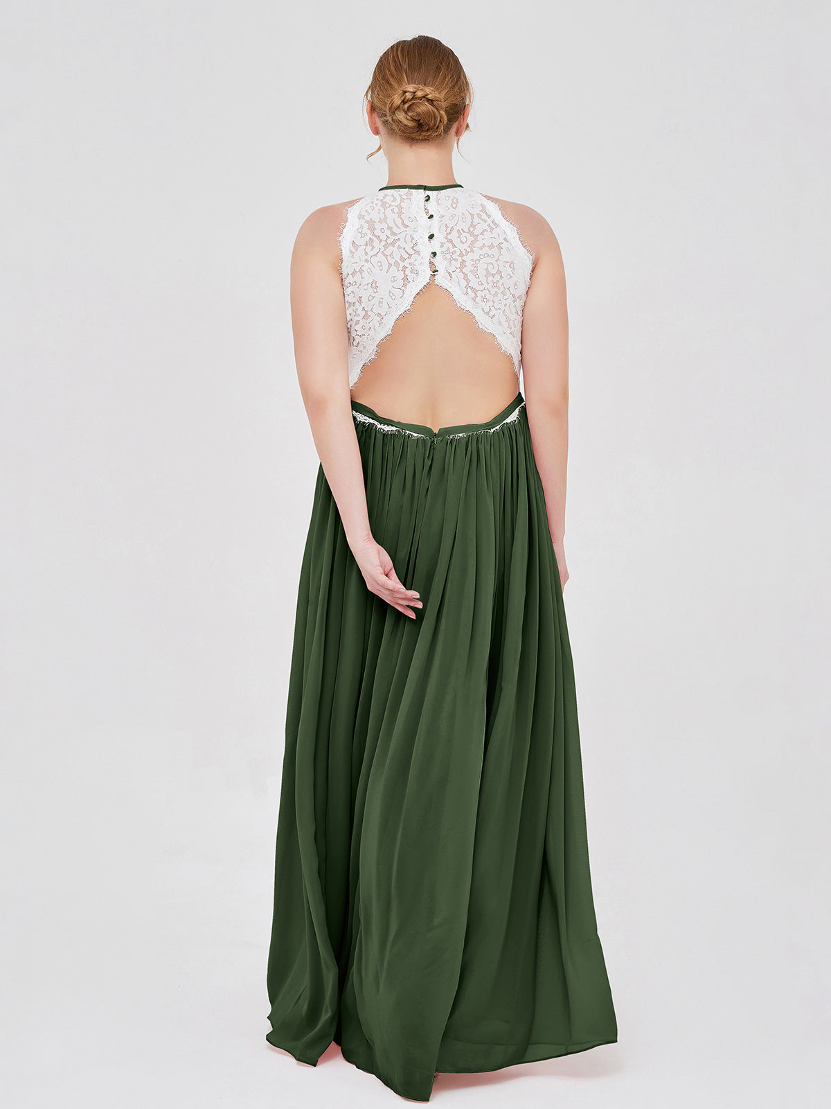 Michaelia Cabestro Hasta El Topillo Vestido Con Marfil Encaje Corpino Verde Oliva Tallas Grandes