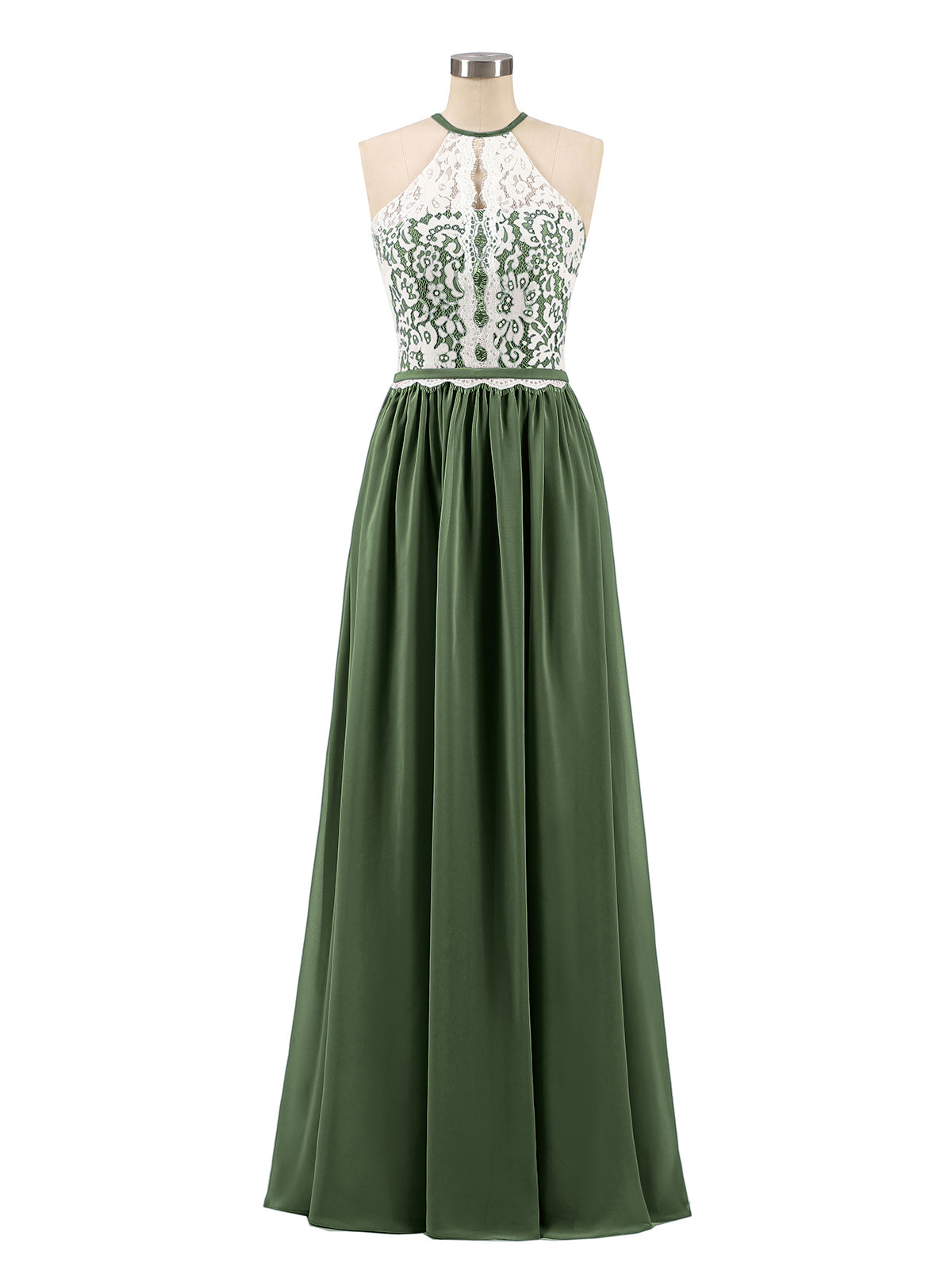 Michaelia Cabestro Hasta El Topillo Vestido Con Marfil Encaje Corpino Verde Oliva Tallas Grandes