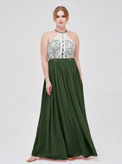 Michaelia Cabestro Hasta El Topillo Vestido Con Marfil Encaje Corpino Verde Oliva Tallas Grandes