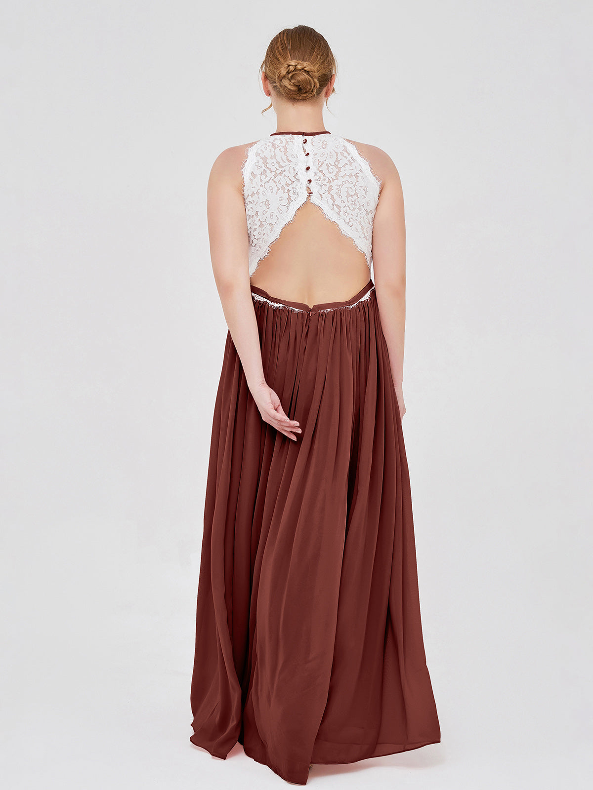 Michaelia Cabestro Hasta El Topillo Vestido Con Marfil Encaje Corpino Terracota Tallas Grandes
