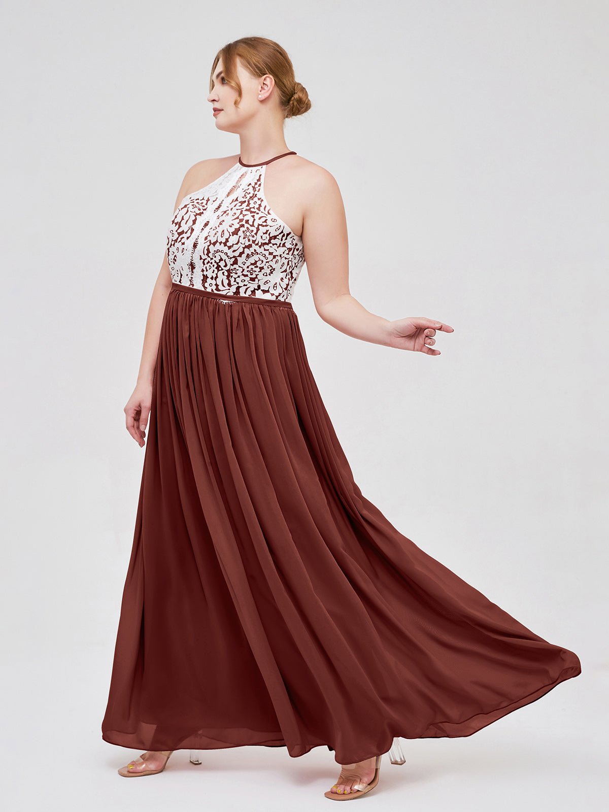 Michaelia Cabestro Hasta El Topillo Vestido Con Marfil Encaje Corpino Terracota Tallas Grandes