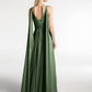Vestido de chiffon con escote en V y tiras traseras decorativas Verde Oliva Tallas Grandes