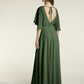Vestidos largos de dama de honor de chiffon con mangas de volantes Verde Oliva Tallas Grandes