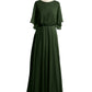 Vestidos largos de dama de honor de chiffon con mangas de volantes Verde Oliva Tallas Grandes