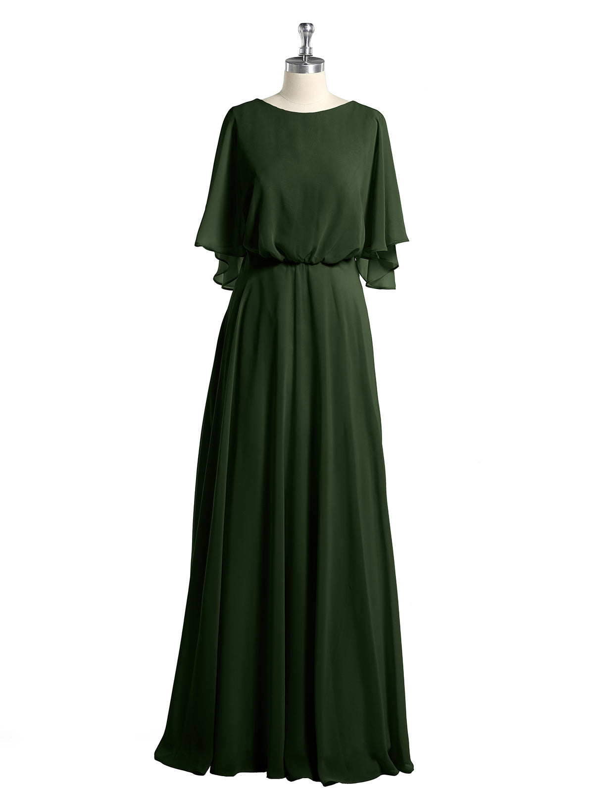 Vestidos largos de dama de honor de chiffon con mangas de volantes Verde Oliva Tallas Grandes